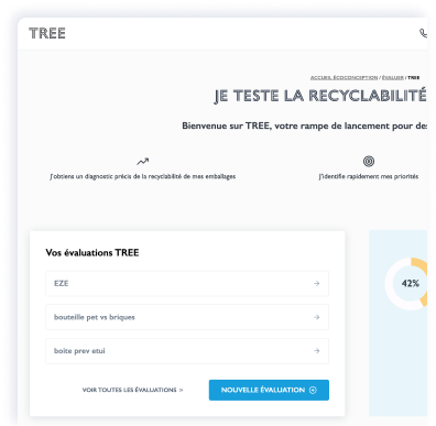 Interface de lâoutil TREE pour tester la recyclabilitÃ© des emballages avec Ã©valuations et indicateurs