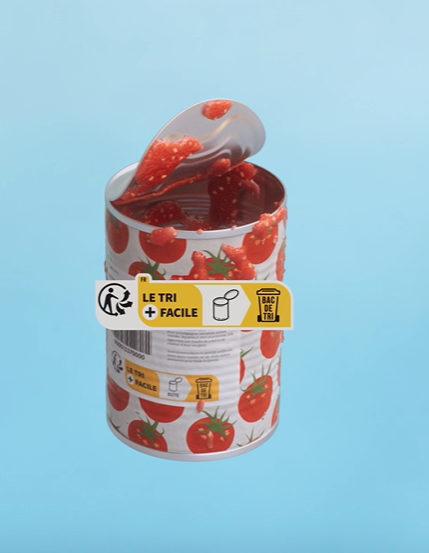 BoÃ®te de conserve avec marquage Info-tri indiquant les consignes de tri pour le recyclage.