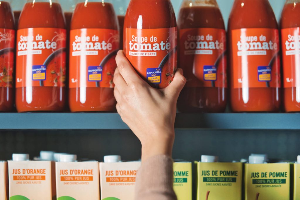 ReUse - Achat de soupe en bouteille en verre rÃ©employable avec logo rapportez moi